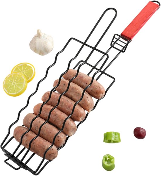 Hotdog Grillkorb Mit 6 Fächern Und Griff Für Würstchen, Hotdogs Und Kleine Grillgerichte 48,5 X 9 Cm