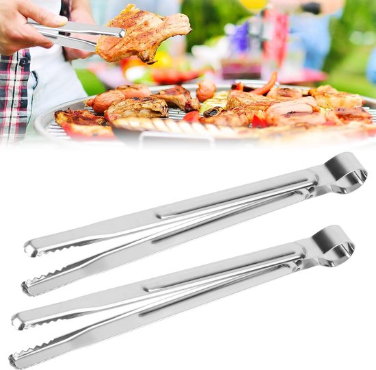 2er Pack Grillzange Aus Edelstahl Doppelseitig 25,4 Cm Küchenzange Hitzebeständige Grillzange Zum Kochen, Grillen, Für Buffets Usw.