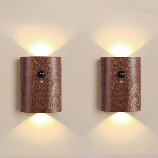 2er Pack Smarte Stufenleuchten Mit Bewegungsmelder Wiederaufladbar 2700 K Warmweiß Walnussholz Sicherheit Für Flur Und Schlafzimmer