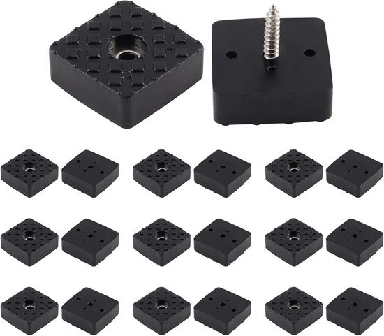 20 Stück 30 Mm Gummigleiter Mit Schrauben Schwarze, Quadratische Anti Rutsch Möbelfüße Robuste Fußabdeckungen Für Stuhl, Tisch, Schreibtisch Und