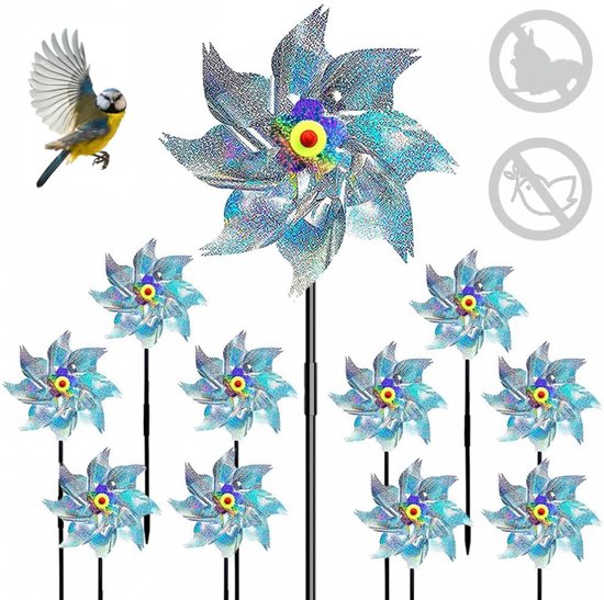 10 Stück Reflektierende Windmühlen 25 X 55 Cm Vogelscheuche Vogelabwehr Windspiel Vogelabwehr Tierfreundlicher Taubenabwehrer Gartendekoration Wi
