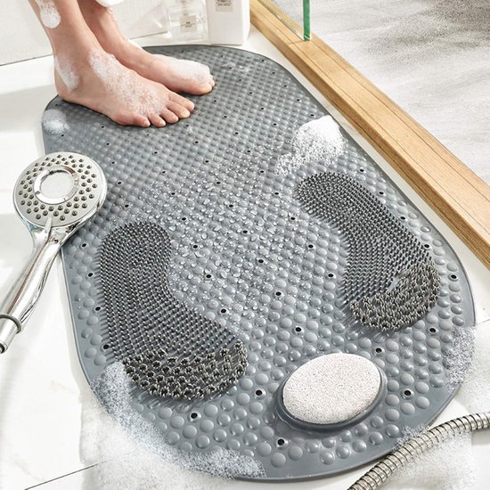 Rutschfeste Badematte Fußbadematte Für Die Dusche Ovale Badematte Mit Rutschfesten Saugnäpfen Und Abflusslöchern 80 X 40 Cm Grau