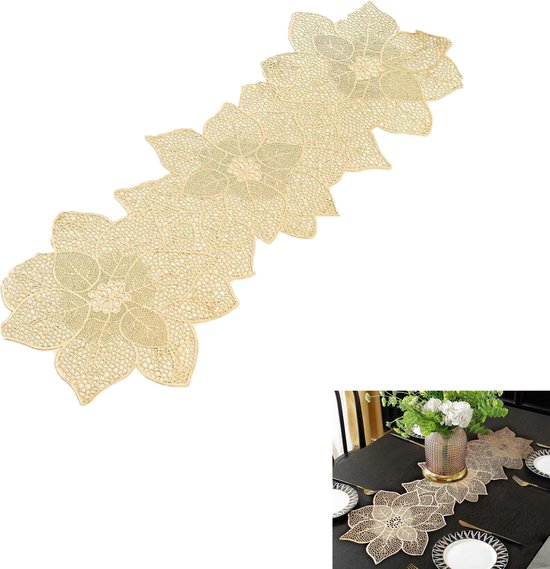 Blumenförmiger, Goldener Tischläufer Hitzebeständig Isolierendes Platzset Wasserdichter Vinyl Tischläufer Waschbar 91 Cm (36 Zoll) Gold