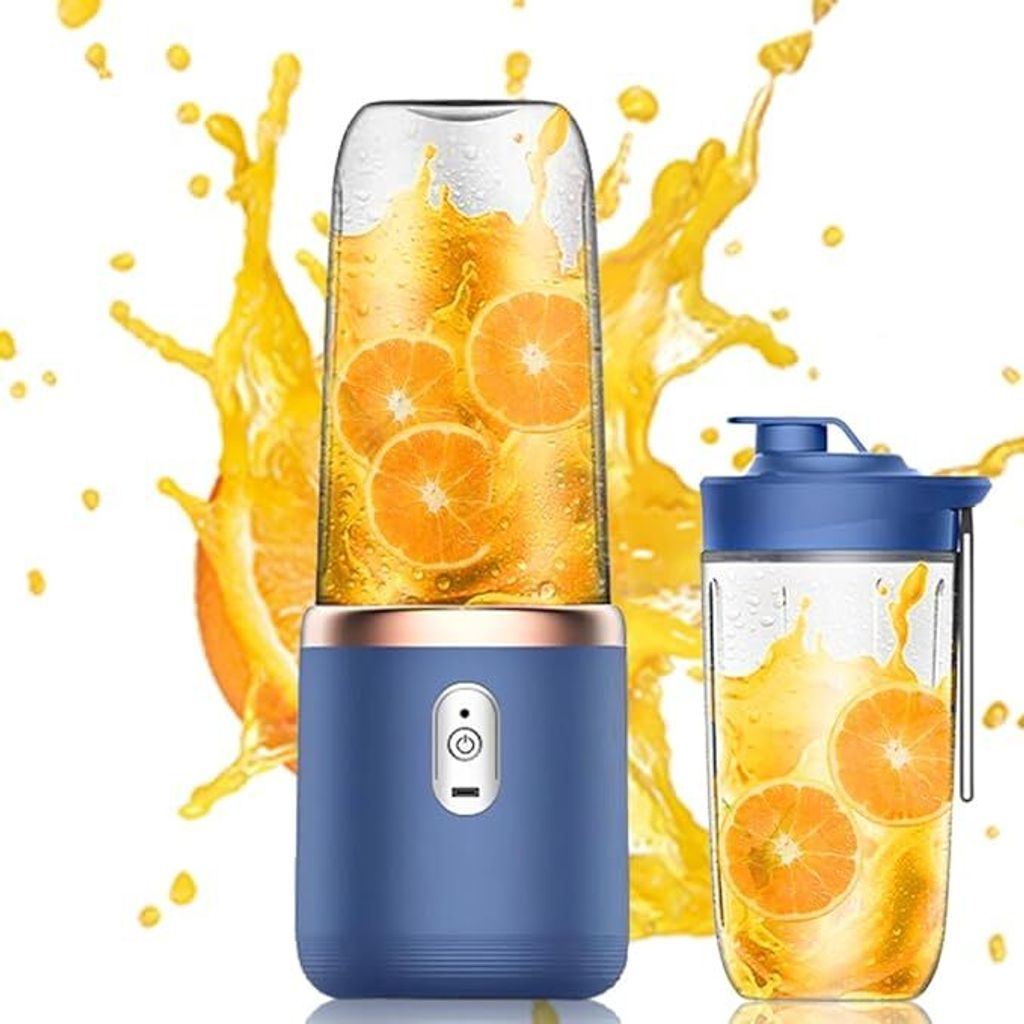 Tragbarer Standmixer Mit Zwei Mixbechern, 400 Ml Tragbarer Elektrischer Standmixer, Kabelloses Design, Mini-standmixer, Blau.