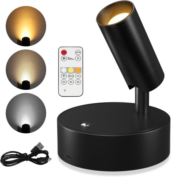 Kabelloser Led-innenstrahler, Pflanzenstrahler, Deckenleuchte Mit Fernbedienung Und Dimmfunktion, Drehbar, Wiederaufladbar, Schwarz