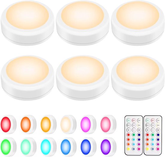 6 Rgb Led Puck Leuchten Mit Fernbedienung 13 Farben, Dimmer, Timer Kabellose Klebe Unterbauleuchten