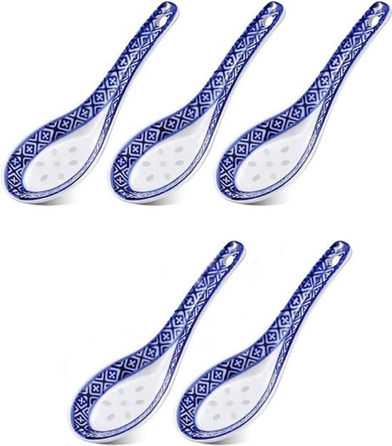 5 Teiliges Porzellanlöffel Set, Chinesische Suppenlöffel, Keramiklöffel Suppenlöffel, Blau Weißer Porzellanlöffel Dessertlöffel, Vorspeisenbestec