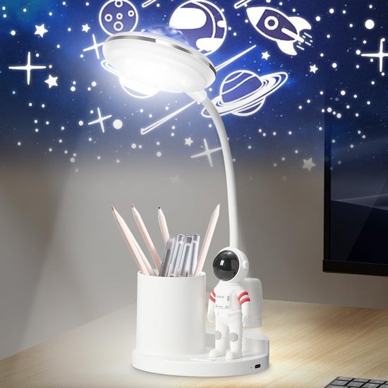 Kinderschreibtischlampe, Led, Astronautenmotiv, Tragbare Tischlampe Mit Stifthalter, Sternenhimmelprojektor, Nachtlicht, Projektor, Schreibtischl