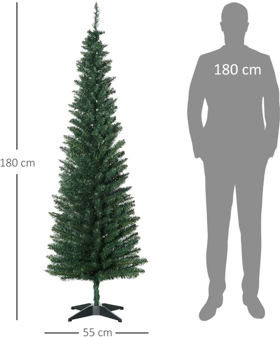 Künstlicher Weihnachtsbaum Bleistiftförmiger Weihnachtsbaum Mit Sockel 1,8 Meter Hoch Mit 390 Realistischen Astspitzen Und Kunststoffständer Grün