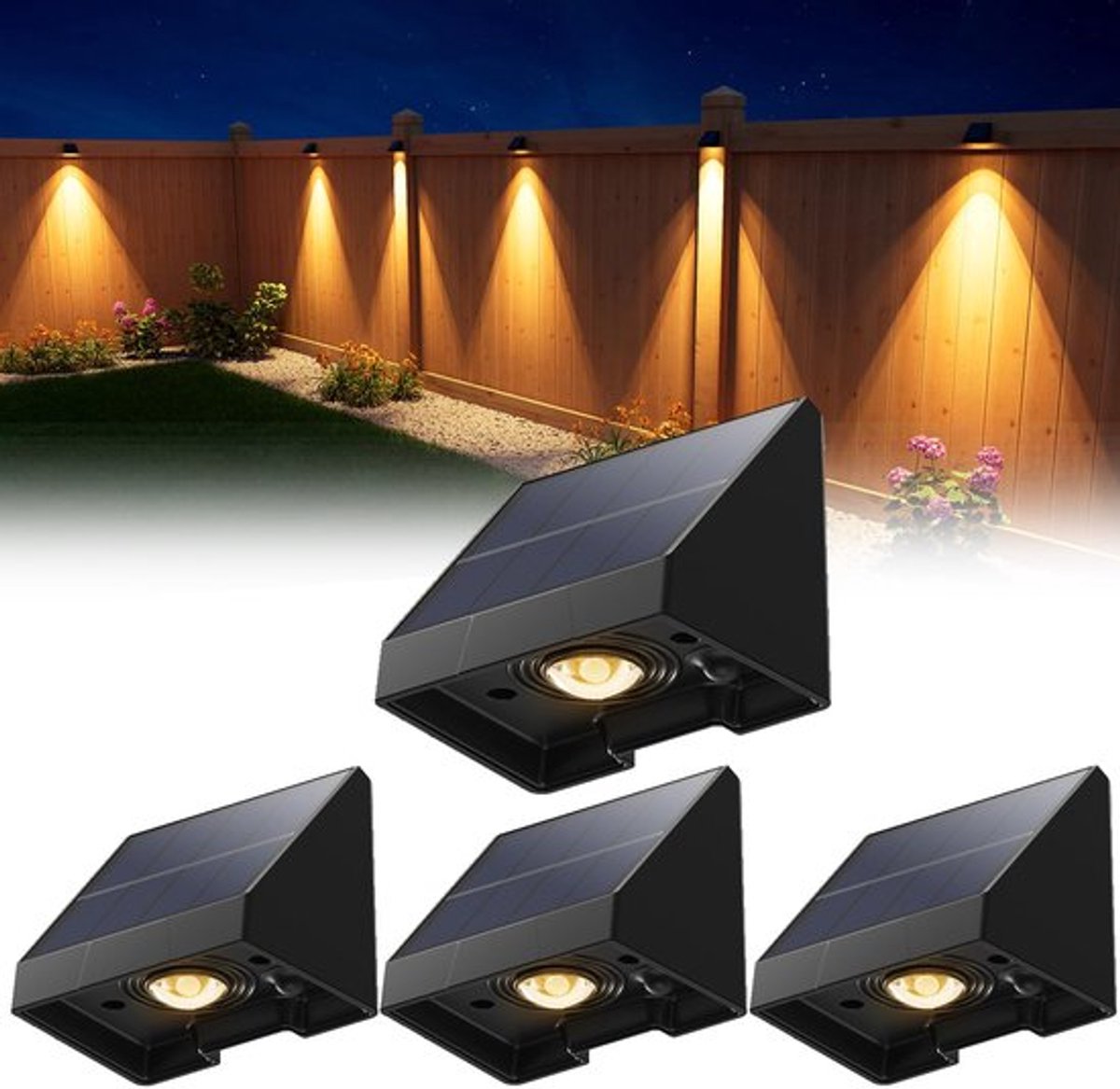 4er-pack Dekorative Solarleuchten Für Zäune – Wasserdichte, Solarbetriebene Led-außenbeleuchtung Mit Warmweißem Licht – 6,6 X 5,8 X 5,1 Cm