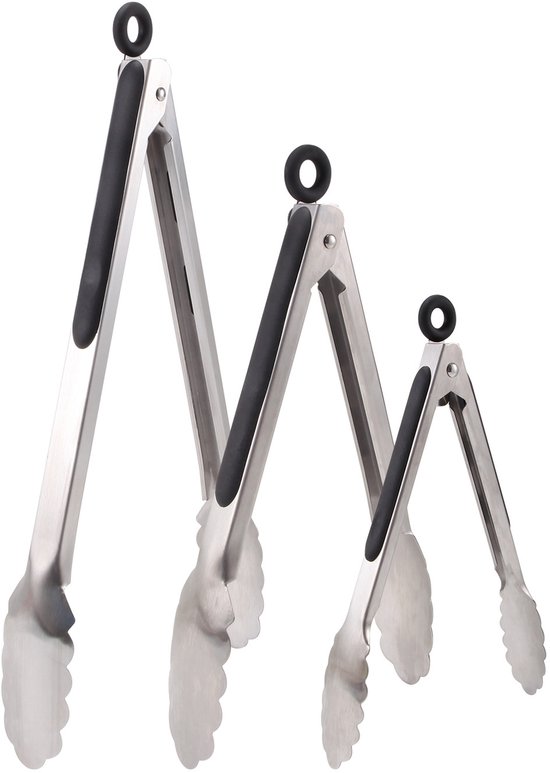 3 Teiliges Kochzangen Set Grillzange, Mehrzweckzange Und Küchenzange Aus Edelstahl (7 Zoll, 9 Zoll Und 12 Zoll)