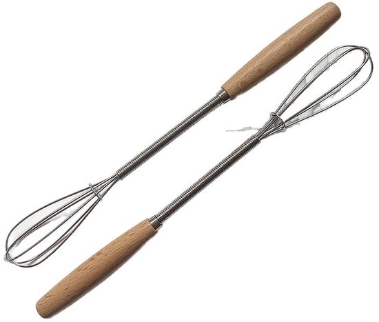 Kleiner Schneebesen, 2 Stück, 20 Cm Lang, Mini Schneebesen Mit Holzgriff, Antihaftbeschichtung, Eierbesen Aus Edelstahl Zum Kochen, Multifunktion