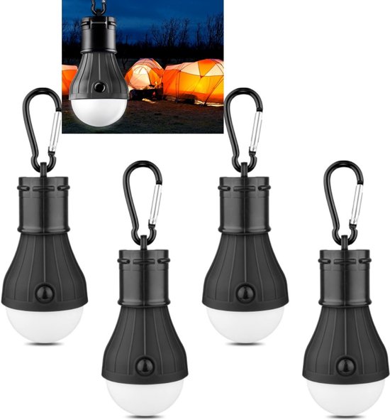4er Pack Tragbare Led Zeltleuchten Mit Haken Für Camping, Wandern, Trekking, Reisen, Angeln Und Stromausfälle Schwarz