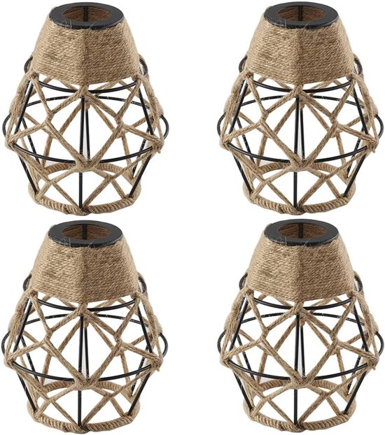 Metallkäfig, Handgewebter Lampenschirm Aus Naturfarbenem Juteseil, Beleuchtung Im Industriestil Mit Eleganten Mustern Für Wand , Decken /pendel ,