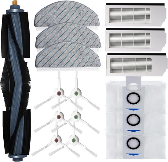Ersatzteile Passend Für Ecovacs Deebot T10 Plus Saugroboter: 1 Hauptbürste, 3 Seitenbürsten, 3 Filter, 3 Wischpads, 3 Staubbeutel (16 Stück Pro P