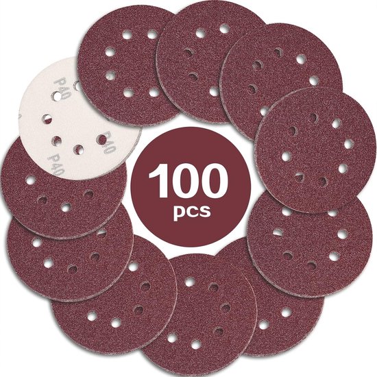 100 Schleifscheiben, 125 Mm, Körnung 600, 8 Löcher. Zum Schleifen Und Polieren Mit Exzenterschleifern. Farbe: Rostrot.