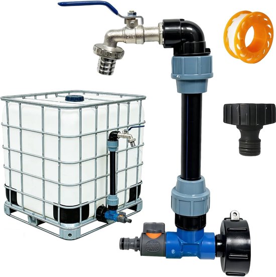 2 In 1 Ibc Wasserhahn Set Schwanenhals 3/4" & Kugelhahn Für 1000 Liter Wassertank, Regentonne, Gartenbewässerung