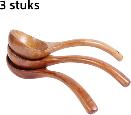 3 Teiliges Set Langstieliger Holzlöffel Küchenutensilien Suppenkelle, Eintopflöffel, Porridgelöffel 7,5 X 25,5 Cm Holzfarbe