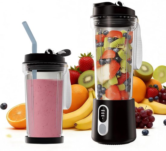 Kabelloser, Tragbarer Mixer In Schwarz Mit 4 Klingen, Großem Fassungsvermögen Und Komplettem Zubehörset Wiederaufladbar, Für Smoothies, Säfte Und