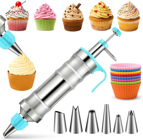 Dessert Spritzbeutel Set Edelstahl Spritzbeutel Set Zum Dekorieren Von Kuchen 6 Tüllen Cupcake Dekorationsset Blau