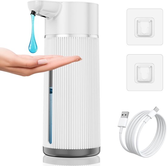 Kontaktloser Seifenspender (420 Ml) Für Bad Und Küche, 4 Dosierstufen, Usb Aufladbar, Verstopfungsfrei, Großes Fassungsvermögen, Weiß