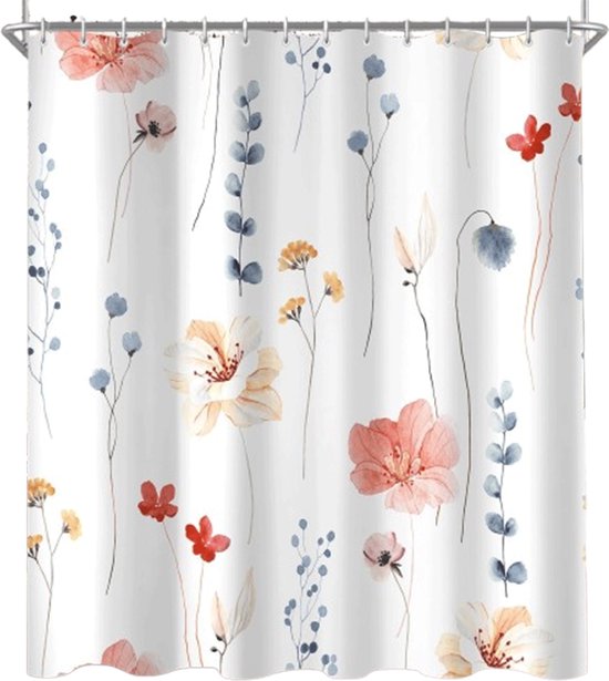 Duschvorhang Schimmelresistenter Duschvorhang Antibakteriell Badezimmervorhang Rot Mit Blumenmuster Waschbar Mit 12 Ringen Für Bad Und Badewanne