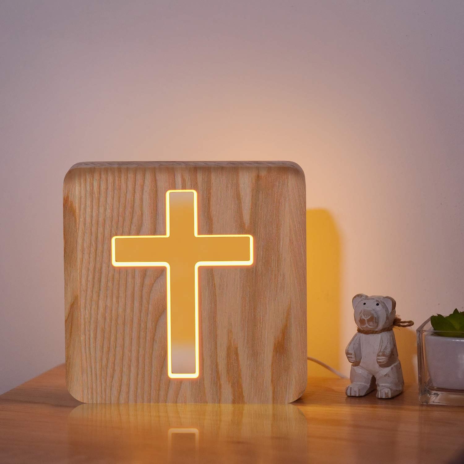 Kreuzförmige Holz-kopfteillampe – Jesus-kreuz-stereo-led-nachtlicht – Personalisierte Zimmerdekoration