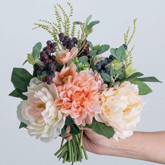 Künstliches Blumenset Mit Pfingstrosen, Dahlien Und Beeren Für Brautsträuße Und Heimdekoration (rosa & Weiß) Für Frühling Und Feiertage