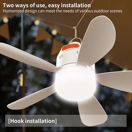 Tragbarer Zeltventilator Deckenventilator Für Den Außenbereich Mit Led Beleuchtung 12,4 Cm Durchmesser Weiß
