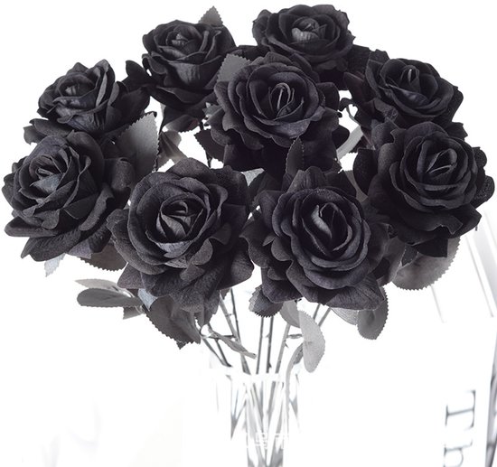 12 Künstliche Rosen Seidenstrauß Schwarz