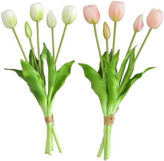 Echt Wirkende Tulpen Weiß, Rosa Kunstblumen Künstliche Tulpen Künstlicher Blumenstrauß Tulpe 40 Cm Seidenblumen Latexblume Hochzeit Frühling