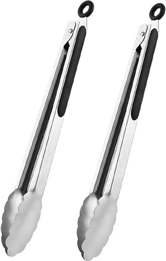 Küchenzange Aus Edelstahl 2er Set 23 Cm Grillzange Rutschfester Griff Aufhängeöse Hitzebeständig 26,5 X 3,8 Cm Schwarz 20,5 X 2,8 Cm