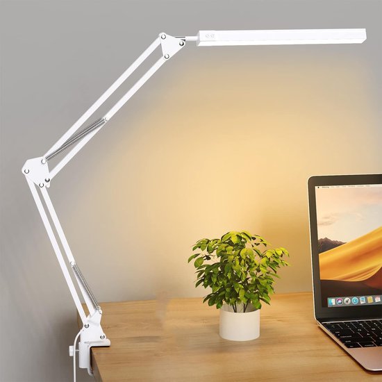 Led Schreibtischlampe Mit Klemme Augenschonende Led Lampe Winkelverstellbare Arbeitsleuchte 3 Lichtmodi X 10 Helligkeitsstufen Weiß [energieklass