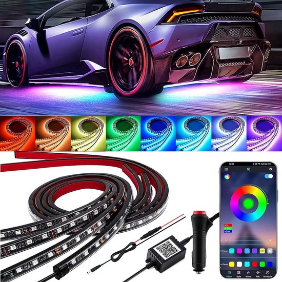 4 Teiliges Auto Fußraumbeleuchtungsset App Steuerung Mehrfarbige Fußraumbeleuchtung Musiksynchronisation, Rgb Streifenlicht 252 Wasserdichte Leds