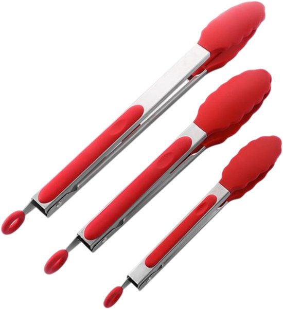Edelstahl Silikon Gastronomiezangen Set 3 Teilig 34 X 3,8 Cm, 27 X 3,6 Cm, 21 X 3,1 Cm Grillzange Hitzebeständig Und Rutschfest Hohe Härte Leicht