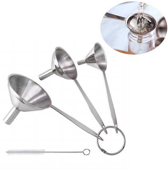 Edelstahltrichter Küchentrichter Mit 2 Reinigungsbürsten Metall Einfülltrichter 3 In 1 Kleintrichter Aus Metall Zum Befüllen Von Flaschen Edelsta