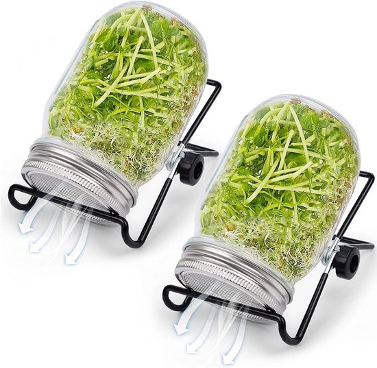 Set Aus 2 Keimtöpfen Mit Großer Öffnung Und Edelstahldeckeln, Inklusive Ständer, Anzuchtset Für Brokkolisprossen, Microgreens, Alfalfa Und Mungbo