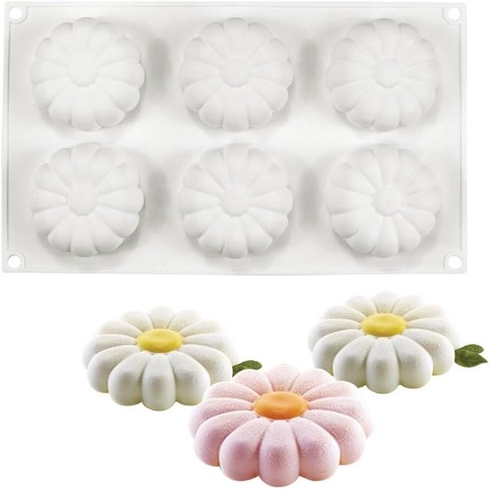 Silikon Backform Bpa Frei Blumenform Mit 6 Mulden Wiederverwendbar 29,2 X 17 X 2,5 Cm Backzubehör Für Sonnenblumentörtchen, Eiscreme, Schokolade,
