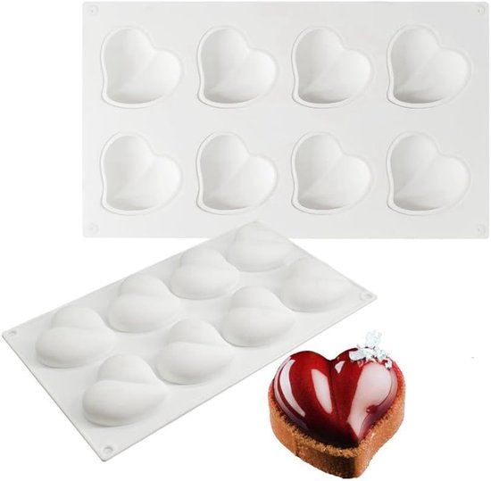 Silikon Backform Bpa Frei Herzförmig Mit 8 Mulden Wiederverwendbar 29,2 X 17 X 2,5 Cm Backzubehör Für Sonnenblumentörtchen, Eiscreme, Schokolade,