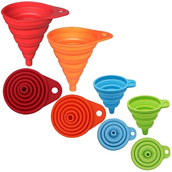 Küchen Trichter Set, 4 Teilig, 4 Größen, Faltbare Silikontrichter Zum Befüllen Von Wasserflaschen Und Ausgießen Von Flüssigkeiten, Lebensmittelec