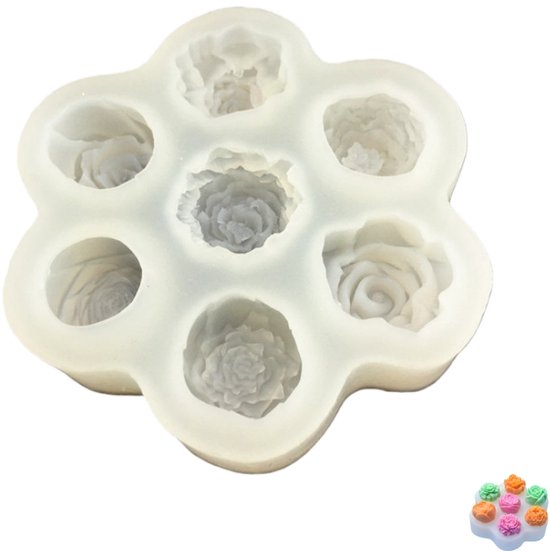 1 Stück 3d Blumen Silikonform 7 Mulden Blumen Kerzenform Für Dekoration, Duftkerzen, Seife, Wachs, Harzguss 12 × 12 × 2,2 Cm Weiß
