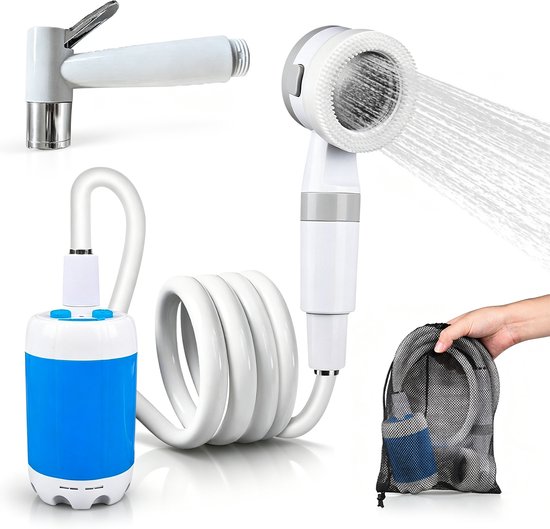 Tragbare Campingdusche Mit Wiederaufladbarer Wasserpumpe Inklusive Pumpe, Duschkopf, 2 Meter Schlauch Und Hochdruckdüse Für Mobiles Duschen Im Fr
