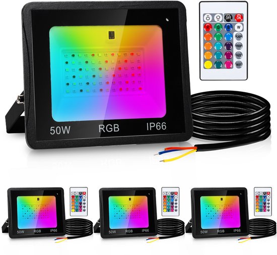 Rgb Led Fluter Mit Fernbedienung 4 X 50 Watt Led Baustellenleuchte Rgb Farbbeleuchtung
