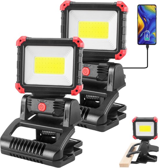 Wiederaufladbare Led Arbeitsleuchte Mit Klemme 2er Pack, 850 Lm Cob Magnetleuchte Mit 3 Leuchtmodi 270° & 180° Drehbar Wasserdicht Für Grill, Wer