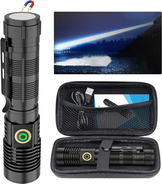 Outdoor Taschenlampe Leistungsstarke, Wiederaufladbare Taschenlampe Superhelle, Magnetische Hochleistungstaschenlampe 3000 Mah Schwarz