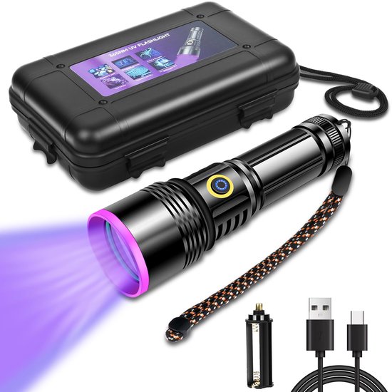 Uv Taschenlampe 30w 365nm Professionelle Schwarzlichtlampe Mit Usb C Ladeanschluss, 3000mah Akku Und Powerbank Funktion, Aluminiumgehäuse Erkennu