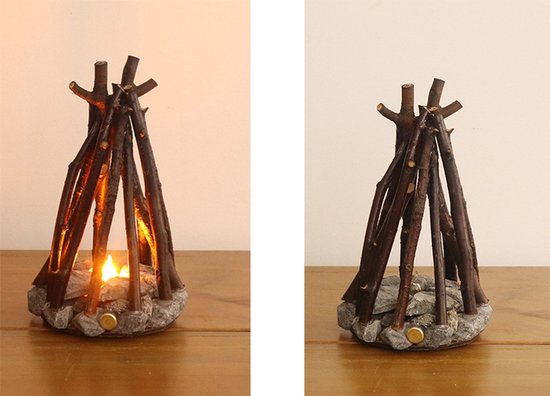 Handgefertigte Lagerfeuerlampe Aus Holz Dekorative Tischlampe Mit Stimmungscharakter, Usb Wiederaufladbare Led Flammenlampe Mit 3 Modi (art Deco