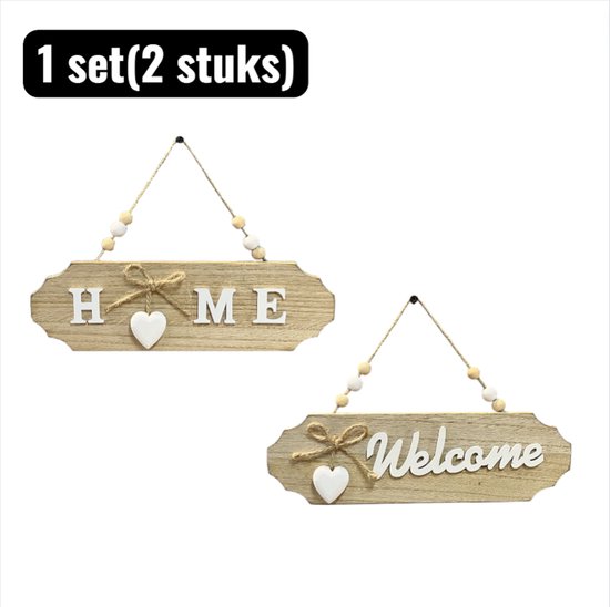 1 Set (2 Stück) Wandschilder Dekorativ Willkommensschild Aus Holz Kreatives Türschild Mit Schleife Shabby Chic Einfache Aufhängung