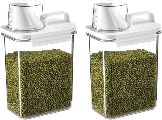 2 Luftdichte Vorratsdosen À 1800 Ml Mit Messbecher Und Einhanddeckel Für Küche Und Vorratskammer Weiß