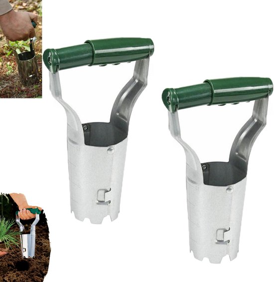 2 Teilig Sämaschine Aus Edelstahl Aussaat Und Bodenbearbeitungsgerät Dunkelgrün Blumenzwiebelpflanzer Aus Metall Gartenbaugerät Zum Pflanzen Von